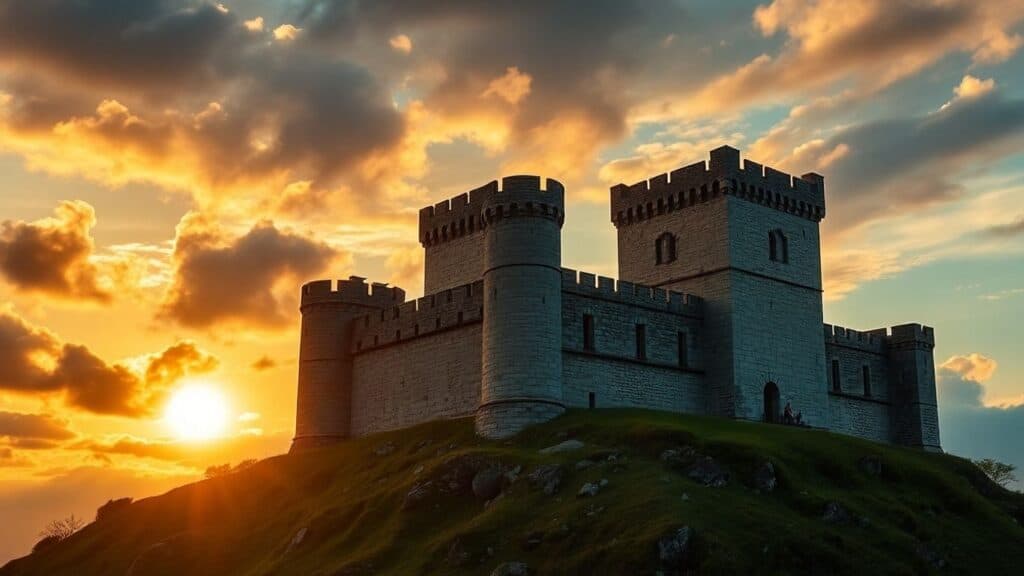 Alte Ritterburg bei Sonnenuntergang