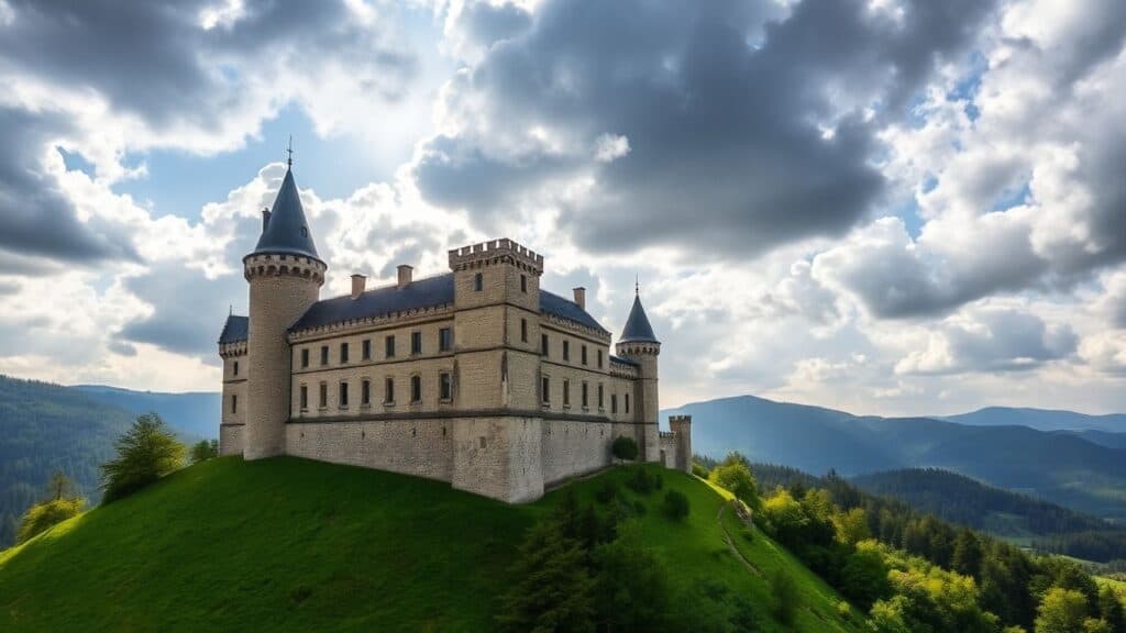 Deutsche Burg auf einem Hügel im Sonnenlicht
